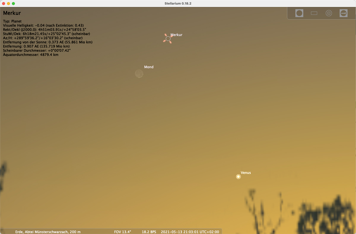 Klostersternwarte Merkur Mond Venus 20210513
