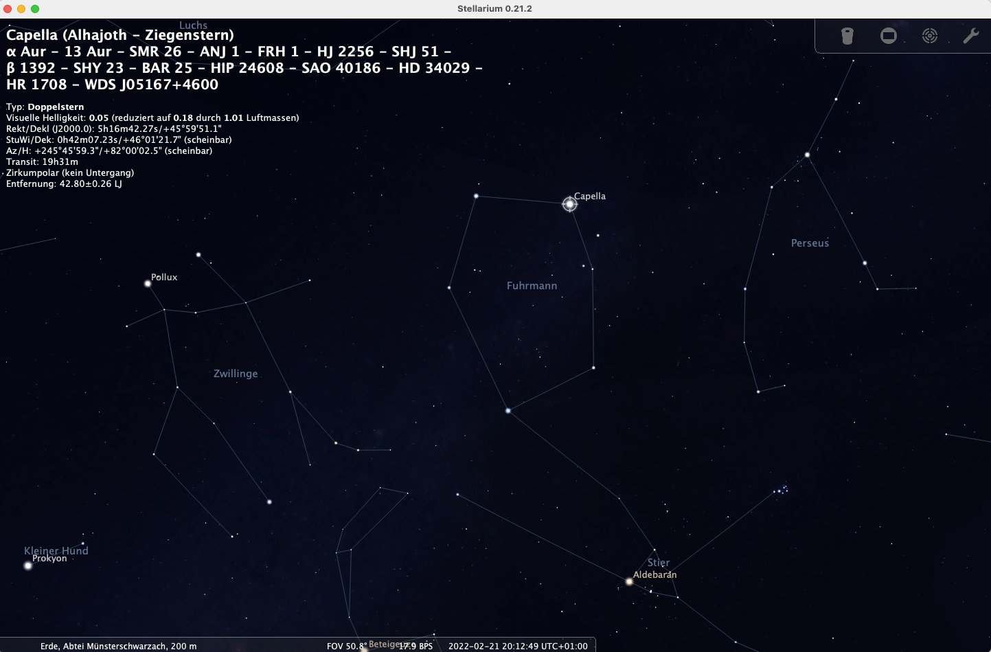 Sternbild Fuhrmann Stellarium